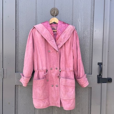 Global Identity G-III Vintage Pink Leather Hooded Parka Jacket Womens Medium