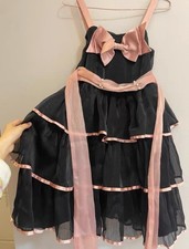 Girls Black Pink Tutu Dress Sleeveless Layered Tulle Bow Pearl Accents