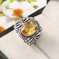 925 Sterling Silver Yellow Citrine Gemstone Jewelry Ring All size US