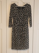 Ann Taylor Black And White Gemetric Print 3/4 Sleeve Dress Sz S