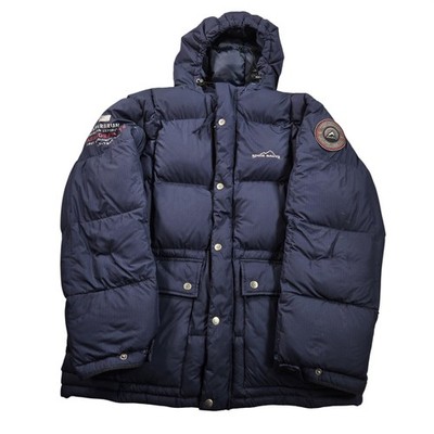 Eddie Bauer Jacket Mens Medium Blue Down Puffer Hooded Gasherbrum I 50th Anniv