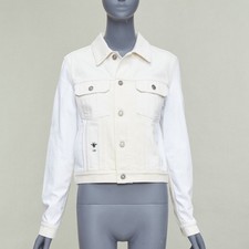 CHRISTIAN DIOR white denim CD bee logo trucker cropped jacket FR40 L