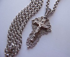 925 Sterling Silver Crucifix Cross Pendant  Chain  19.4g  50x26mm