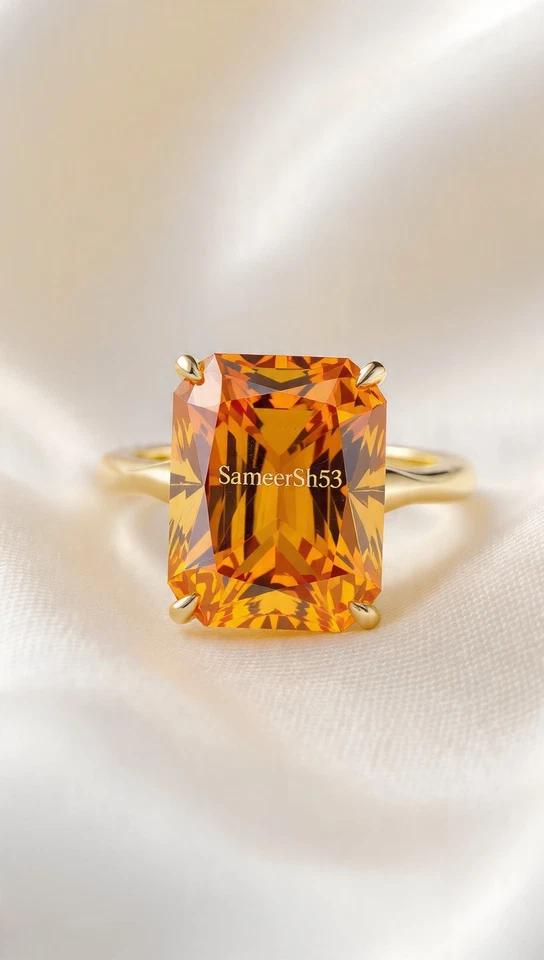 Anillo de diamantes color naranja cultivado en laboratorio de 2 quilates corte radiante con diseño Sameersh53 Foto 3 de 4