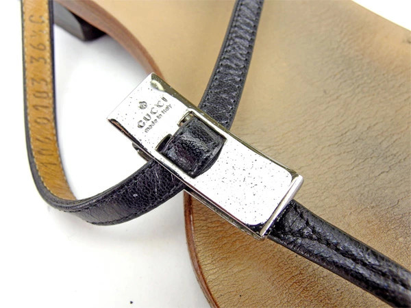 GUCCI Sandals Shoes Women's #36 Half C Black x Silver Leather T13105 Brand High thumbnail 6