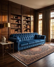 Canapé Chesterfield 4 Places Capitonné Blu Faux Ou Velours Boutons Swarovski R