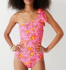 NWT J.CREW One Shoulder Bow One Piece Swimsuit Pink Limone Swim Resort 22