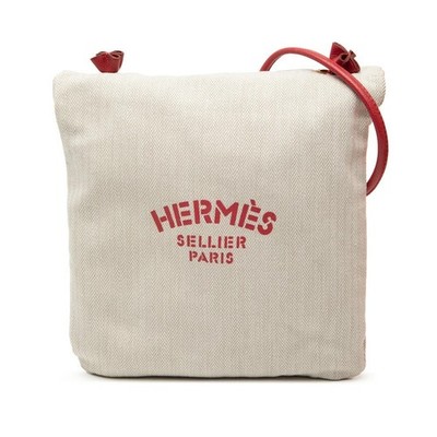 HERMES Aline PM Schultertasche Beige Rot Baumwolle Leder Damen Gebraucht