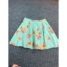 MATILDA JANE Floral Skirt Large Turquoise Pink Rose Pleated Pockets Above Knee