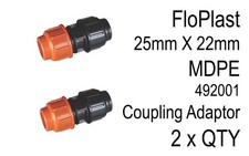 2 Pack FloPlast 492001 MDPE Copper Adaptor Coupling CU22 25mm x 22mm