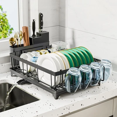 MULTIBAO Dish Drainer Rack-With Cutlery Cup Holder-Utensil Holder For Kitchen Counter