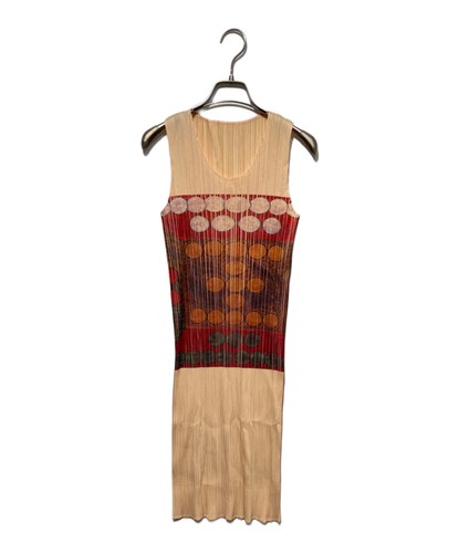 Issey Miyake Pleats Please Floral Print Pleated Sleeveless Dress Yellow Sz XL