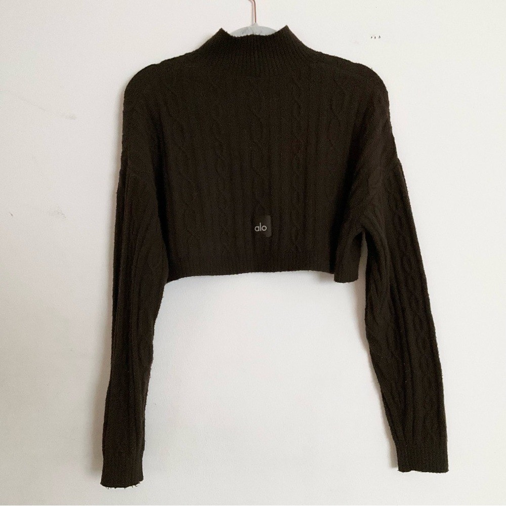 Alo Yoga Cable Knit Cropped Winter Bliss Turtleneck Long Sleeve