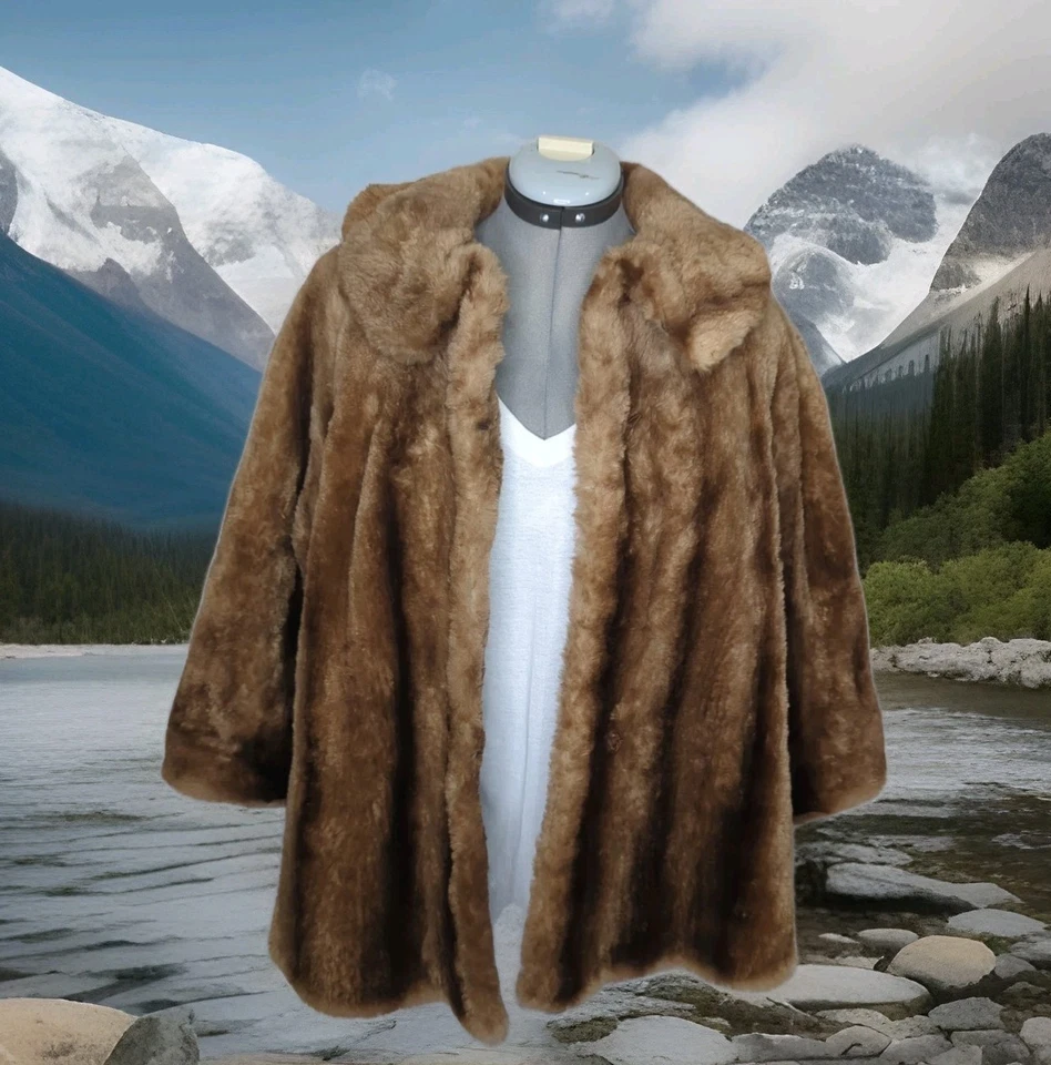 CHAQUETA ABRIGO MUJER ELEGANCIA DAYTONS VINTAGE AÑOS 60 PIEL VISÓN GRANDE XL MANGAS CORTAS Foto 2 de 4