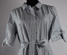Calvin Klein Size 12 Gray White Striped A Line Belt Pockets Short Sle Bows Dress