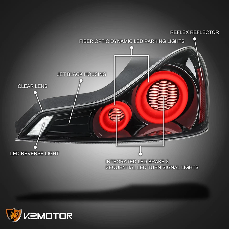 Jet Black LED Tail Lights Fits 2008-2013 Infiniti G37 2014-2015 Q60 Coupe Lamps Foto 3 de 4