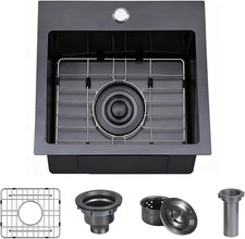 15X15 Inch Drop in Black Bar Sink, 16 Guage Stainless Steel Topmount Outdoor RV