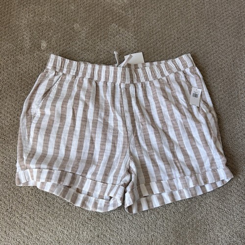 Pantaloncini corti donna a righe bianche Old Navy nuovi con etichette misto lino tasche taglia L - Foto 1 di 2