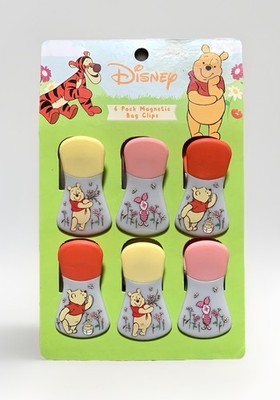 NEW Disney Winnie the Pooh & Piglet Outdoor Floral 6pk Magnetic Bag/Memo Clips