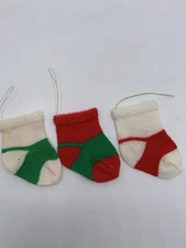 Lot Of 3 Christmas Ornaments Stockings Mini Tiny 