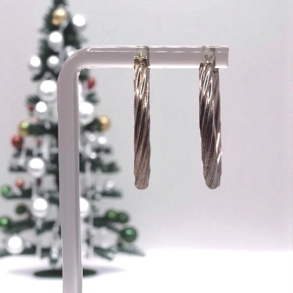 Pendientes de aro vintage italianos 925 con diseño de cable de cuerda trenzada de ley, 1 1/8" Foto 4 de 4