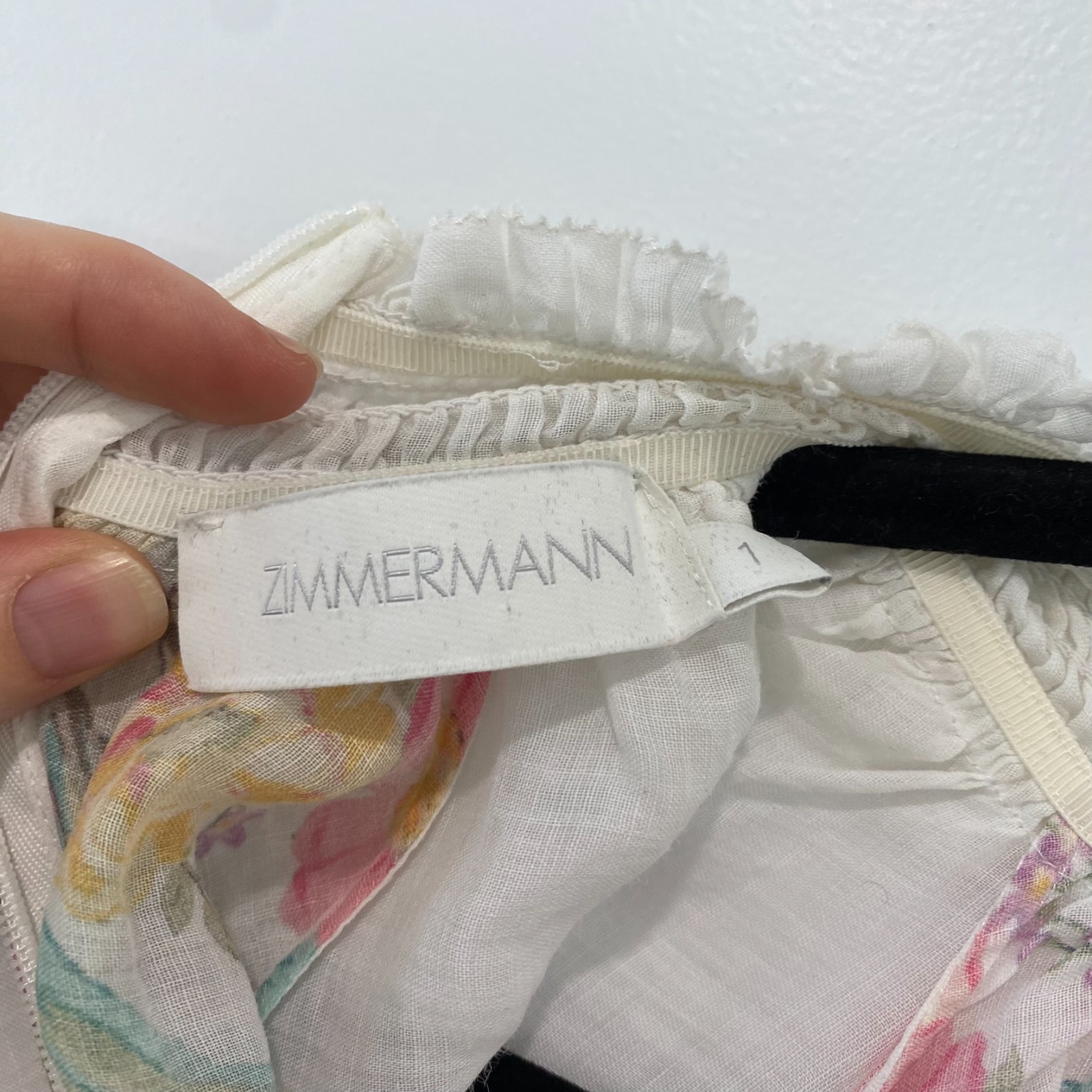 Zimmermann Zinnia Shirred Floral Dress Size 1  AU 10 US 6 - White Ramie Midi