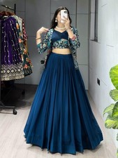 Blue Party Wear Lehenga Choli with Printed Koti Indian Ethnic Wedding Set