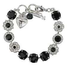 NEW! Mariana CHECKMATE Rhodium Plated BLACK CLEAR Floral  Round Crystal Bracelet