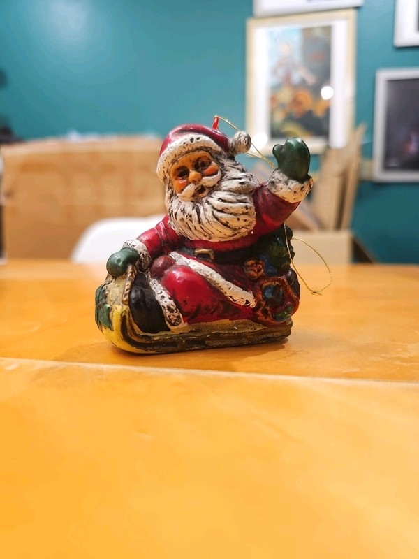 Vintage Old Style Santa In Sleigh Christmas Tree Ornament 