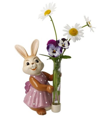 Goebel Hase Lass Blumen sprechen 14,5 cm  Hasenmädchen mit Vase 6151