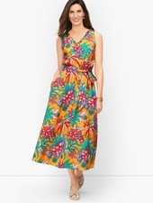 Talbots Sleeveless Floral Dress – Size 8 – 100% Cotton vacation summer bright