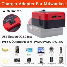 Power Phone Charger For Milwaukee 18V Battery Adapter Power Source w/USB Type-C