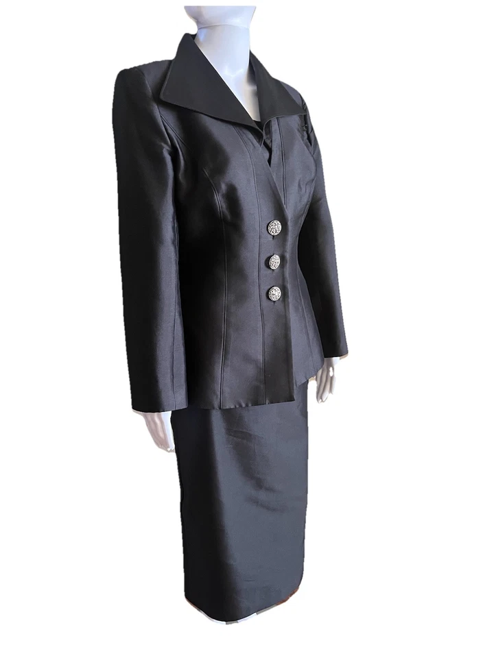 "Falda de seda y lana negra Lily & Taylor talla 6 traje de iglesia busto de evento especial 36""" Foto 2 de 4