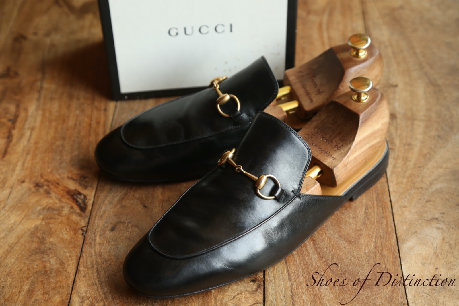 Gucci Princetown Black Leather Brass Bit Shoes Loafers Men UK 11 EU 45 US 12