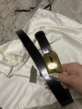 New Gucci Women Belt With Retro G Buckle Black Patent Leather Size 85/34