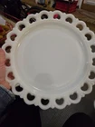 Vintage 13” Anchor Hocking White Milk Glass Lace Edge Serving Platter Cake Plate