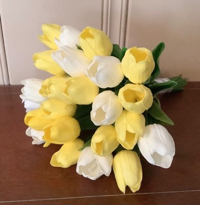 24 stem Yellow and white tulip bridal bouquet