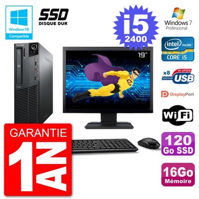 PC LENOVO M82 SFF Bildschirm 19 '' i5-2400 RAM 16Go SSD 120Go Dvd-Brenner Wifi W7