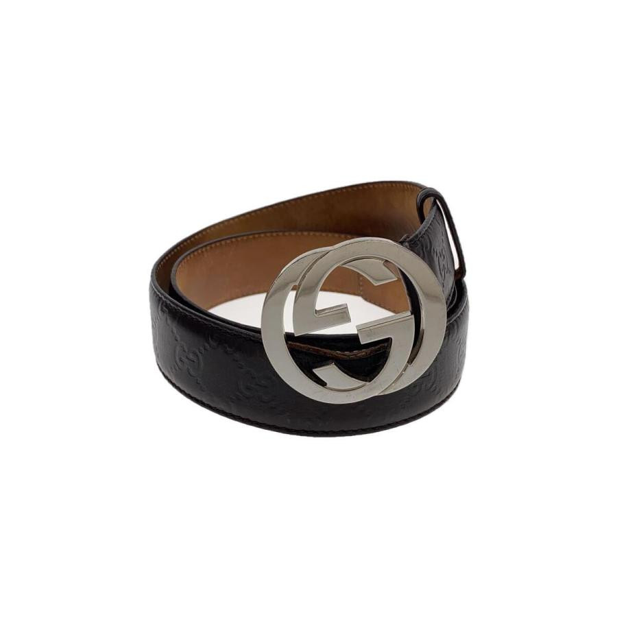 GUCCI レザー ベルト 75/30 ブラック ブラウン Authentic Gucci Black Calfskin Leather Silver Interlocking G