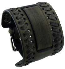 Nemesis WLB-K Washed Braided Charcoal Black Wide Leather Cuff Wrist Watch Band