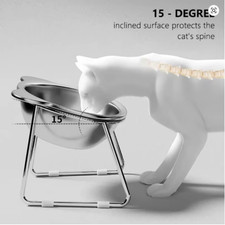 Raised Cat Bowls Tilted Neck Guard Cat Food Bowl 304 Stainless Steel Shatter