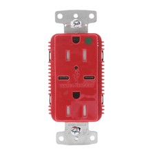 Hubbell Red Hospital Grade Tamper Resistant 15A Outlet w/USB-C 5A Charger