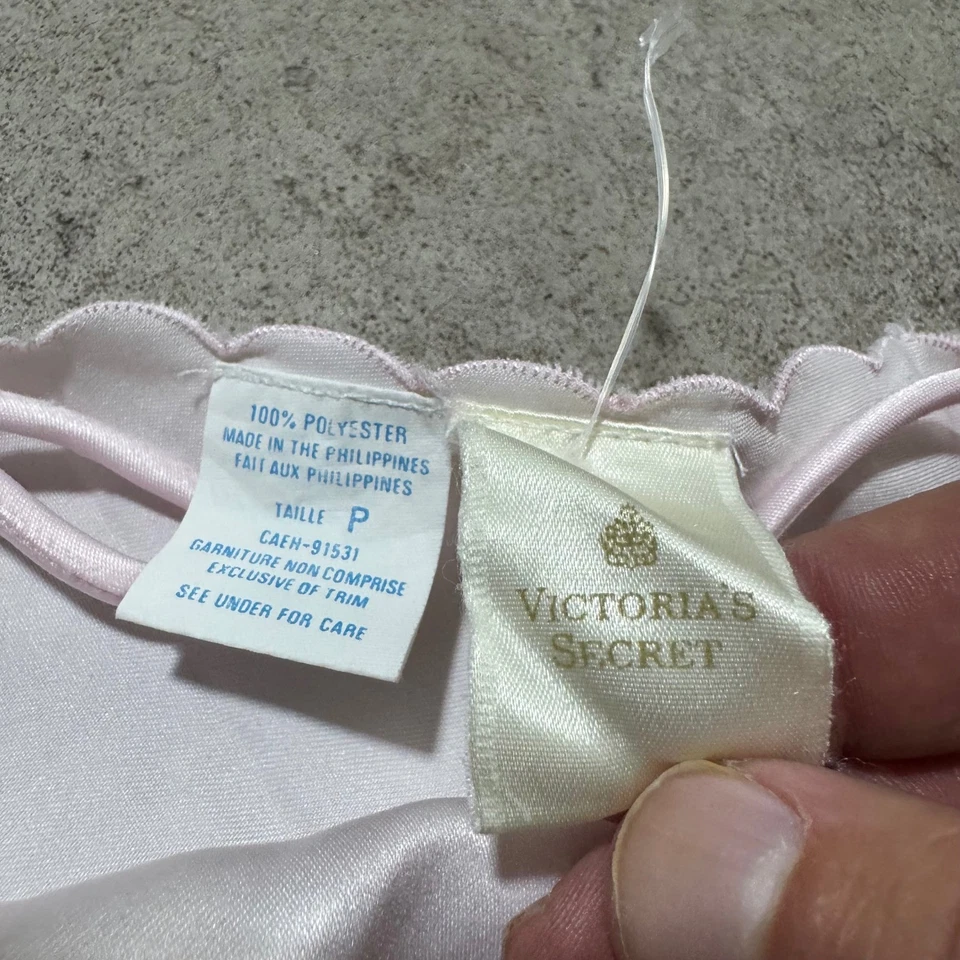 Vestido lencería vintage Victoria's Secret rosa claro con ribete de encaje talla P Foto 3 de 4