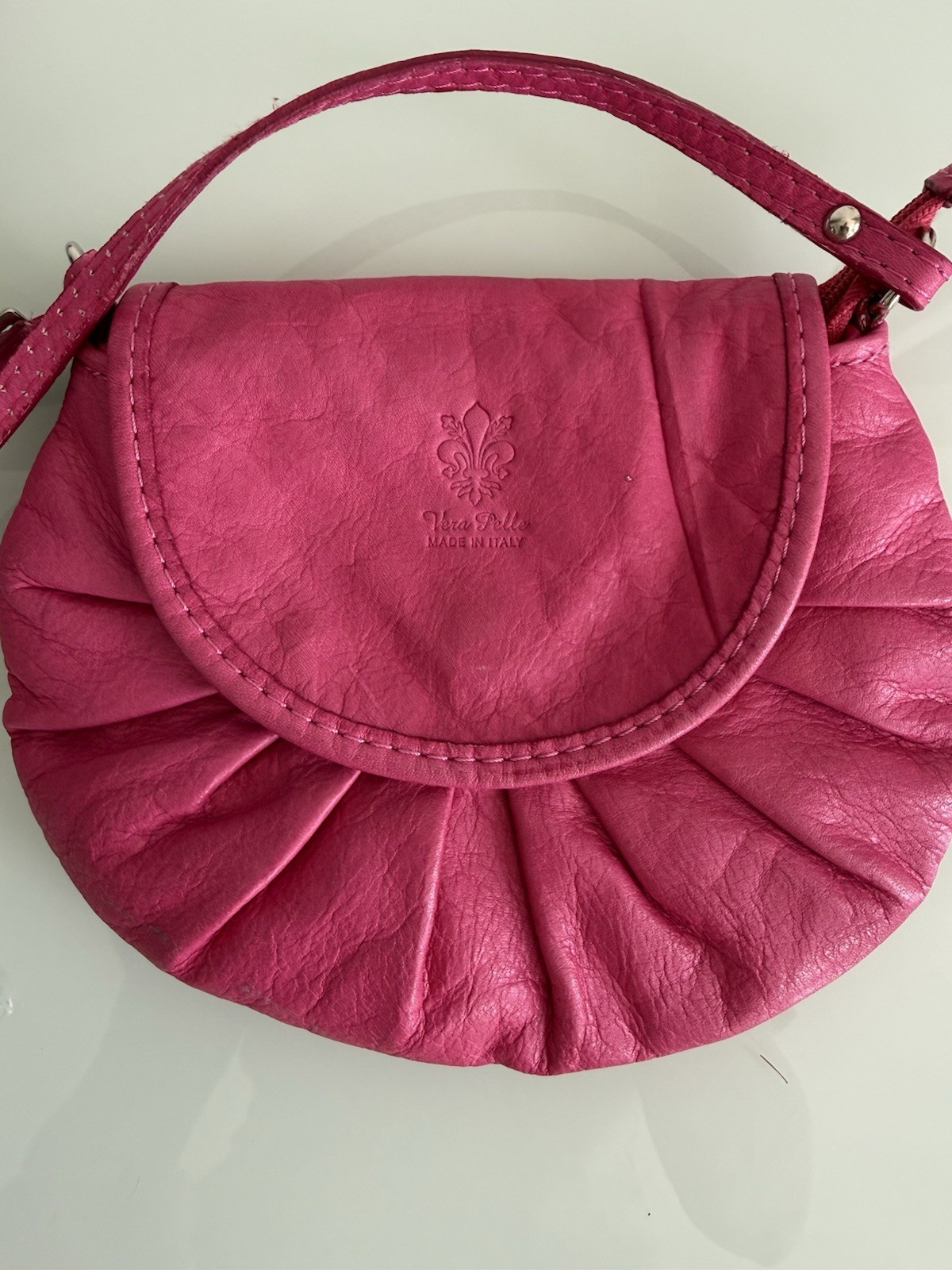 ✿ Vera Pelle Italian Leather Pink Crossbody Small Shoulder Bag Italy Cute Style