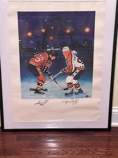 Wayne Gretzky Mario Lemieux Autographed Framed LIMITED Litho w/ BAS COA Grade 8