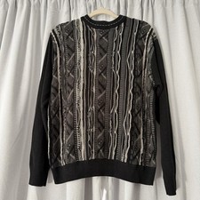 90s Y2K Gochu Ribbed Abstract 3D Knit Sweater Size M Black Tan Neutral Grandpa