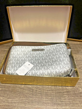 NIB Michael Kors Belt Bag Waist Pack Crossbody Silver Metallic Logo MK 45" belt