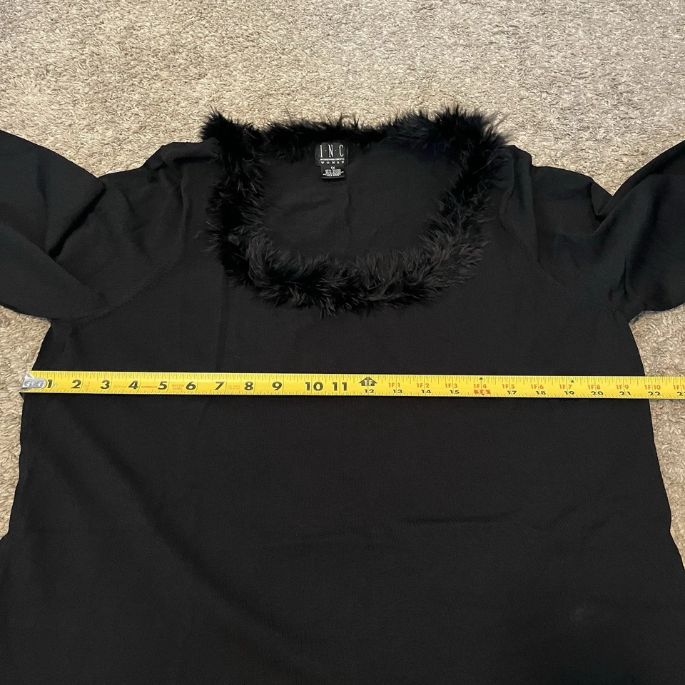 Vintage International Concepts Womens Top 1X Black Faux Fur Trim 90s Y2K - Image 3 of 4