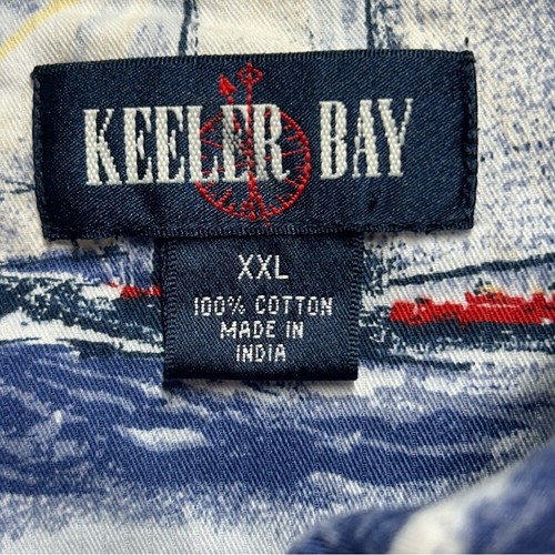 Camisa informal con botones Keeler Bay azul y roja con estampado náutico XXL - Imagen 3 de 6