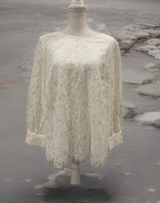 RSVP By Talbots Blouse Size 1X Ivory Lace Short Sleeves Women s Top Blouse NWT